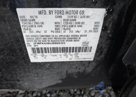 2018 Ford Edge Sel из США, поврежденный, VIN 2FMPK4J80JBB89393